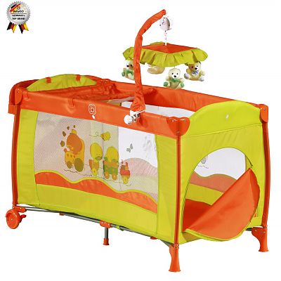 BabyGo Patut Pliant Cu 2 Nivele Si Mini-Carusel Sleeper Deluxe Orange